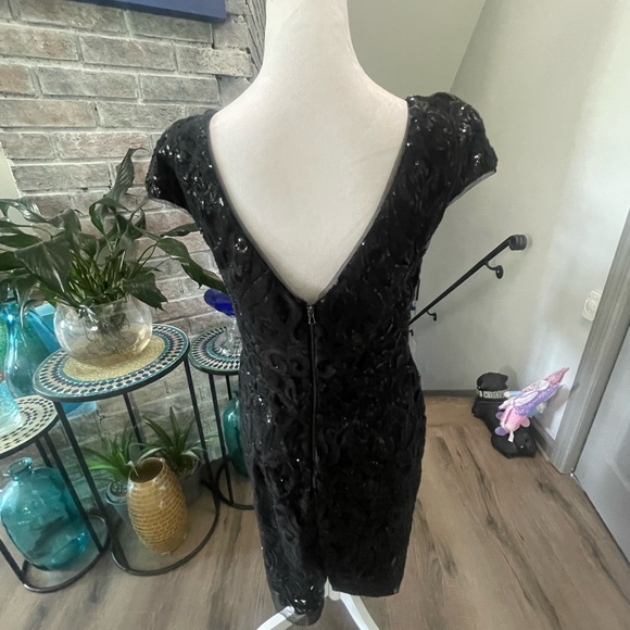 Vera Wang Black Sequin Cap Sleeve Mini Dress - Picture 8 of 11
